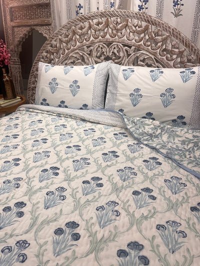 Hand Block Organic Mulmul Cotton Super King Bedding Set - The Decor Central