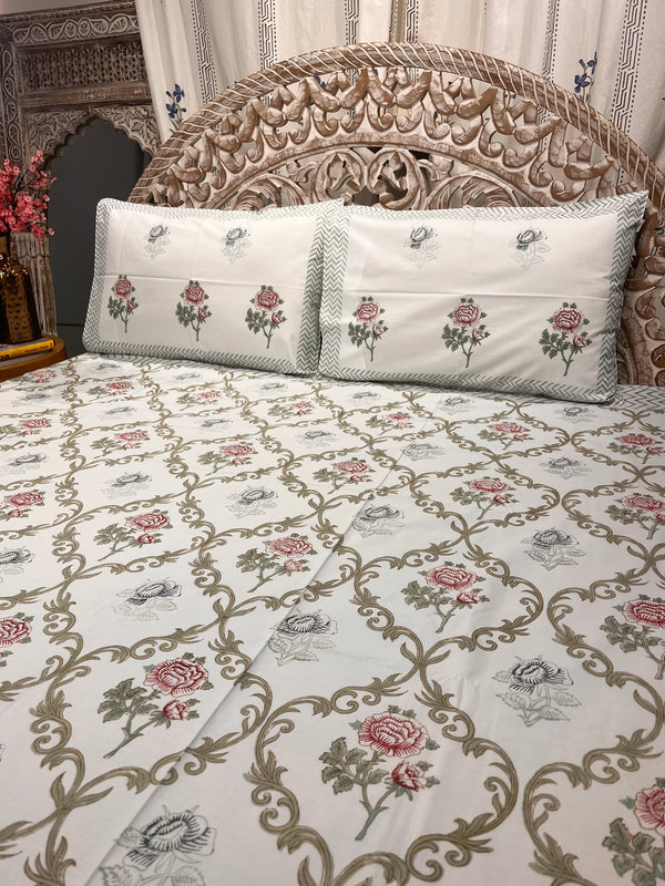 Hand Block Cotton Bedsheet | Ambrose Bedsheet | Flat or Fitted