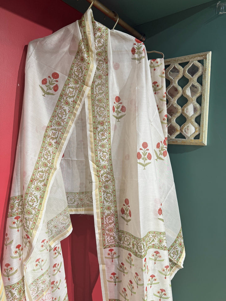 Hand Block Chanderi | Three Piece Kurta Suit Set - The Decor Central