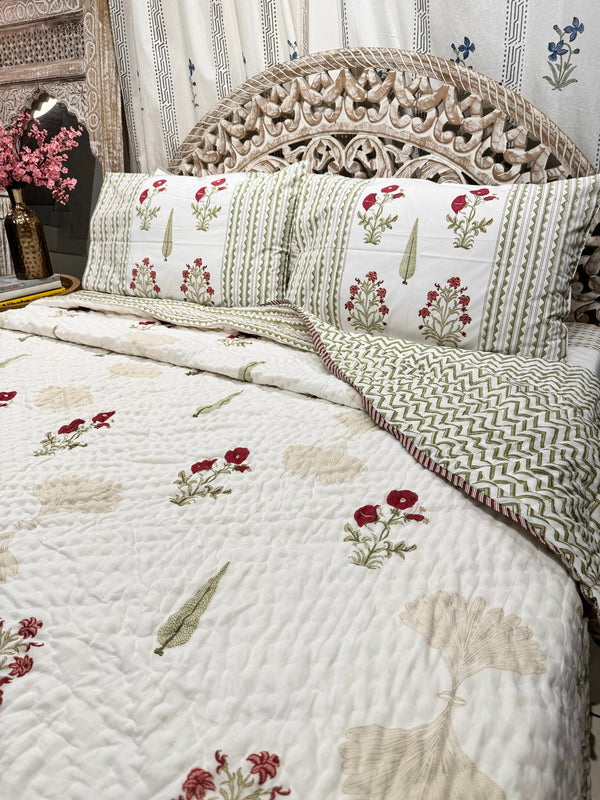 Hand Block Organic Mulmul Cotton Quilt | Mehtab - The Decor Central