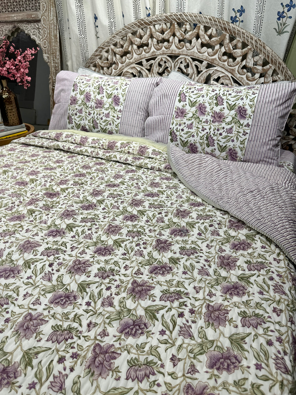 Sage Hand Block Organic Mulmul Cotton Quilt | - The Decor Central